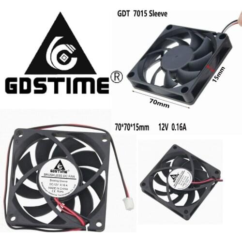 100 pcs Gdstime 70x70x15mm 12V DC Burshless Cooling Cooler Fan 70mm x 15mm PC Computer Case Motor Radiator 2Pin 7cm