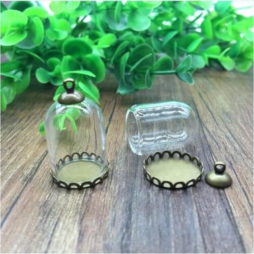 20sets/lot 25*18mm tube bell glass globe lace antique bronze base beads cap set glass vials bottle pendant jewelry findings