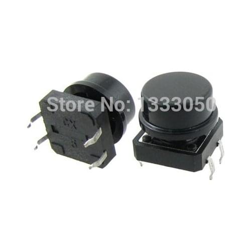 20pcs Momentary Tact Tactile Push Button Switch 12x12x11mm DIP + Black Round Cap
