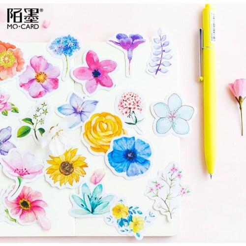 45Pcs Flower Stickers 7 Styles Irises Gardenias Jacaranda Hibiscus DIY Scrapbooking Notebook Album Diary Decoration