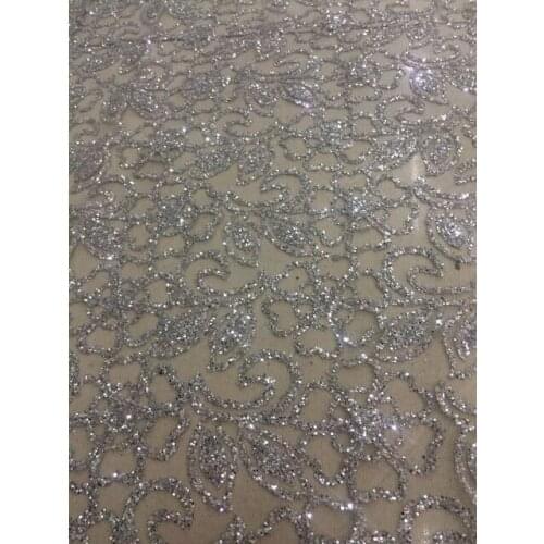 5 yards hh004 silver flower dobby sexy glued sparkle glitter mesh net tulle lace fabric for sawing /evening dress