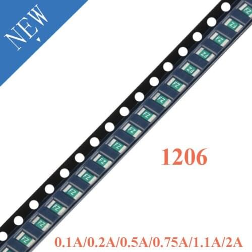 50pcs 1206 0.5A/2A/0.1A/0.2A/0.5A/0.75A/1.1A/2A SMT SMD Resettable Fuse PPTC PolySwitch Self-Recovery Fuses PPTC PTCC