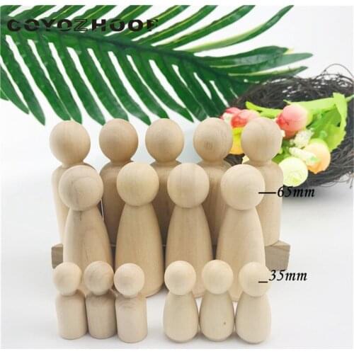 50Pcs (65mm & 35mm) School Family Peg Dolls Best Kids Brain Game Toys Unpainted Wooden Peg Doll Teacher And Child DIY Crafts