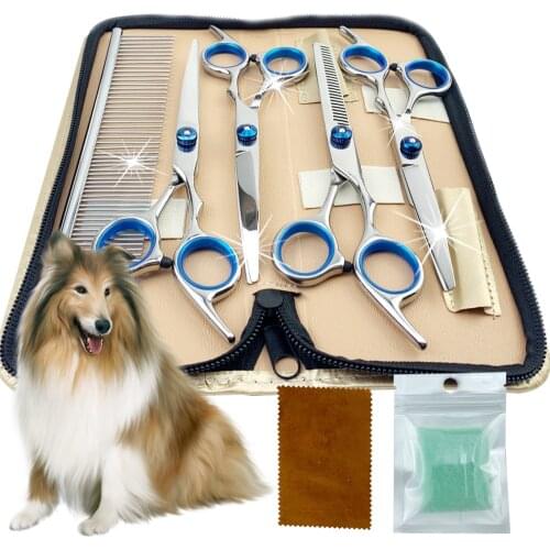 8pcs Professional Pet scissors Dogs Grooming For Cat Hair Cutting Tools Thinning Shears Comb Curved Tesoura Stainless Steel