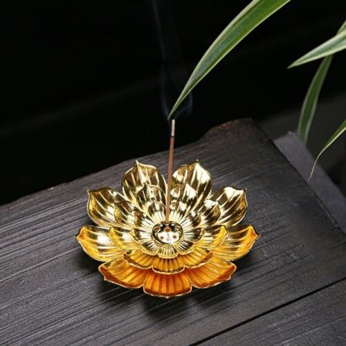 Bronze Lotus Incense Plate Sandalwood Stick Censer Household Yoga Studios Buddhism Nasturtium Incense Line burner Holder Decor