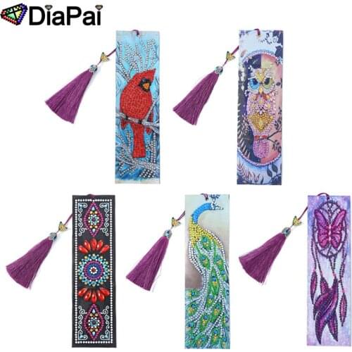 DiaPai 5D DIY Diamond Painting Leather Bookmark Tassel Book Marks Special Shaped Diamond Embroidery DIY Craft