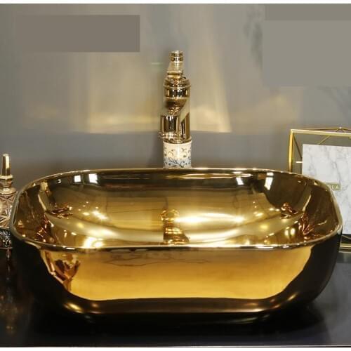 Europe Vintage Style Ceramic Sinks Counter Top Wash Basin Bathroom Sink ceramic bowl wash basin oval golden