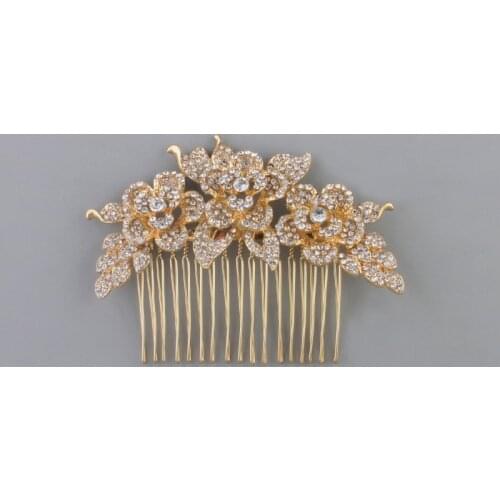 Floralbride Hot Selling Golden Clear Rhinestones Crystals Flower Leaf Wedding Hair Comb Bridal Hair Accessories Brides