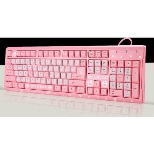 Keyboard Gaming cute mute Keyboard Wired with for PC Computer Laptop Pink ultra-thin cartoon cat keyboard