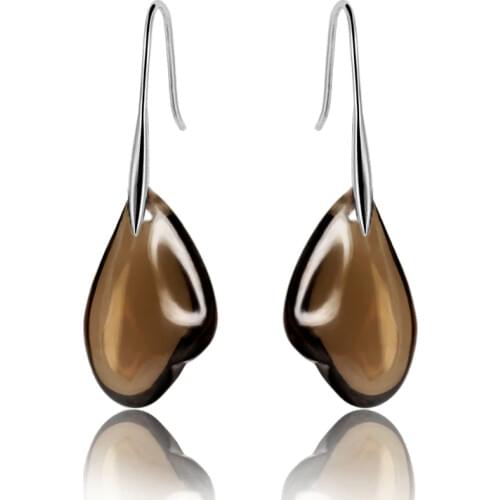 Hotsale! Natural smoky quarts silver earring, 14mm*24mm for heart shape, cabochon cutting, all clean and deep color