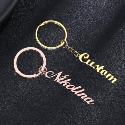 HUHUI Custom Name Keychain Personalized Vertical Nameplate Pendant Stainless Steel Keyring For Unisex Family Jewelry Best Gift