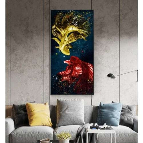 Room Home Decor NO FRAME Koi Fish Feng Shui Carp Lotus Pond Pictures Canvas Painting Wall Art For Living