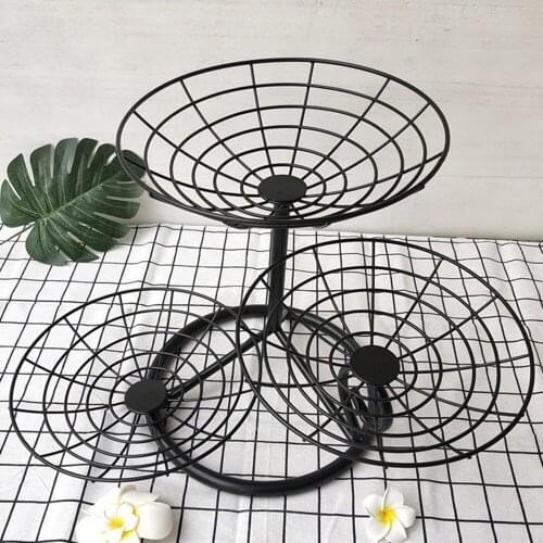 Fruit Tray Basket Black/White Hollow Design Three-Layer 48x30x31cm Removable Iron European Style Dessert Plate