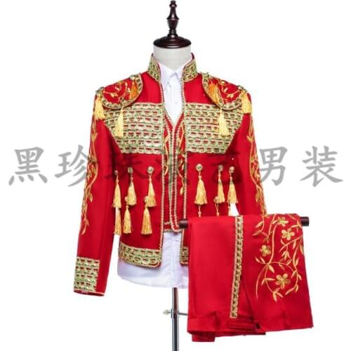 Red men suits designs masculino homme terno stage costumes for singers men sequin blazer dance clothes jacket style dress korean
