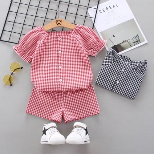 Hot sale Newborn Baby Girl summer clothes outfits sets plaid suits for infant baby girls clothing children outerwear casual sets