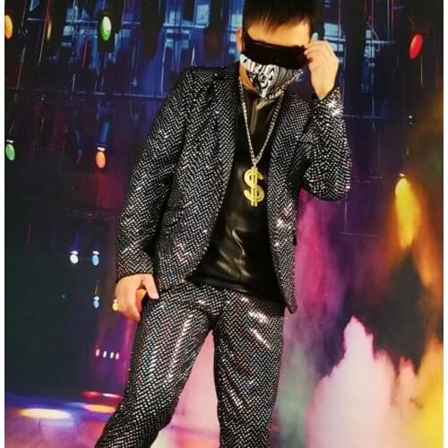 Blazer men suits designs jacket mens Super shiny silver dots cool coat stage costumes for singers star style dress b702