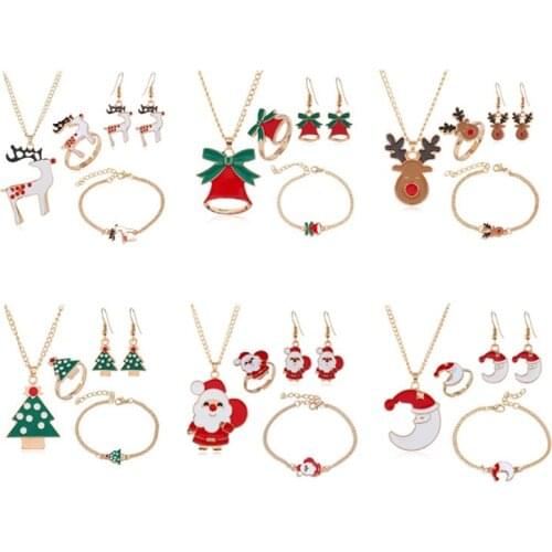 New Christmas Series Snowman Bell Elk Snowflake Christmas Tree Santa Stud Earrings Necklace Bracelet Fashion Festival Cute