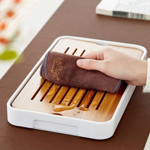 Solid Creative Tea Tray Modern Chinese Bamboo Drain Vintage Tea Tray Ceremony Set Table Plateau De Service Kitchen Teaware DH50C