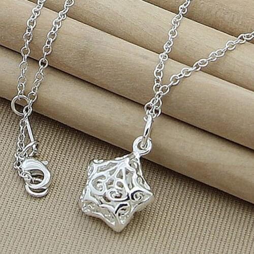 Wholesale Price 925 Sterling Silver Hollow Star Small Pendant Necklaces Fashion Jewelry Silver Color Necklace