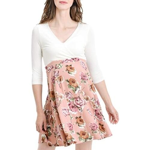 PatPat Nursing V-neck white stitching print dress