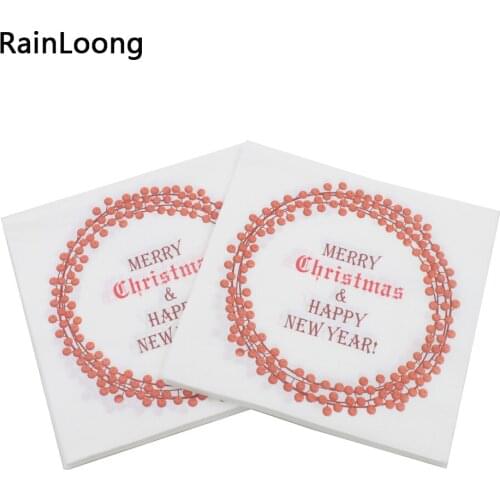 [RainLoong] Merry Christmas & Happy New Year Printed Paper Napkins For Christmas Decoration Servilleta 33*33cm 1 pack