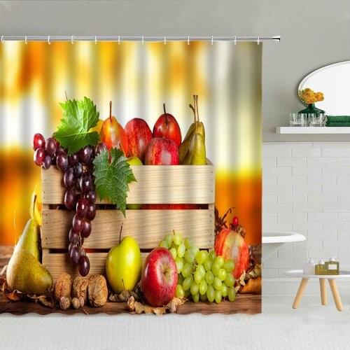 Fresh Varied Fruits Vegetables Waterproof Shower Curtain Set Polyester Fabric Bath Screen High Quality With Hooks 3D Printing