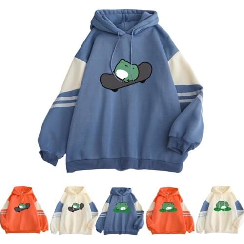 Explosive sweater autumn and winter skateboard frog hooded sweater men and women plus velvet loose hoodie 2021