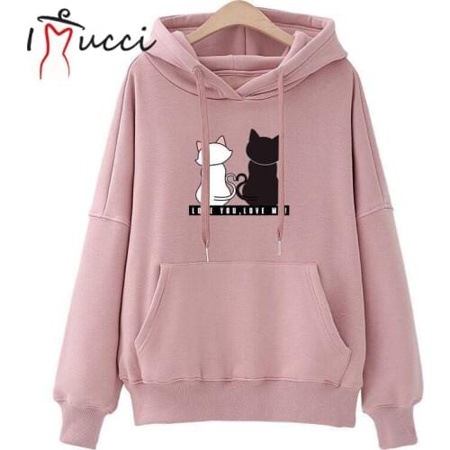 IMucci Streetwear Hoodies Women Sweatshirt Autumn Long Sleeve Hoodies Harajuku Hoodie Cute Cat Print Sweatshirt Women