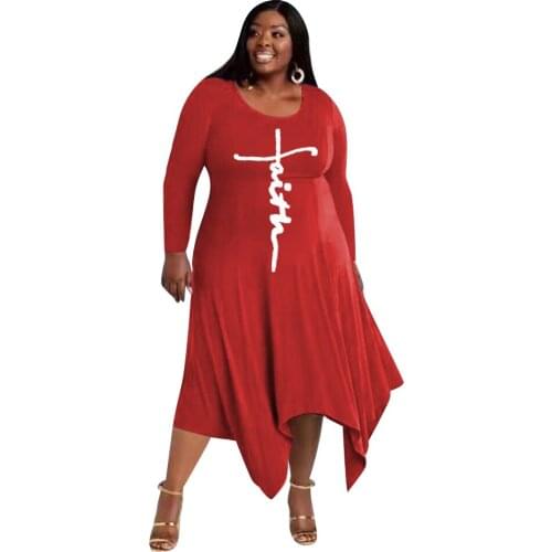 Red Fit and Flare Long Sleeve Dress Maxi Dresses for Women Vestido Feminino Plus Size Clothing for Woman 2021 Dropshipping
