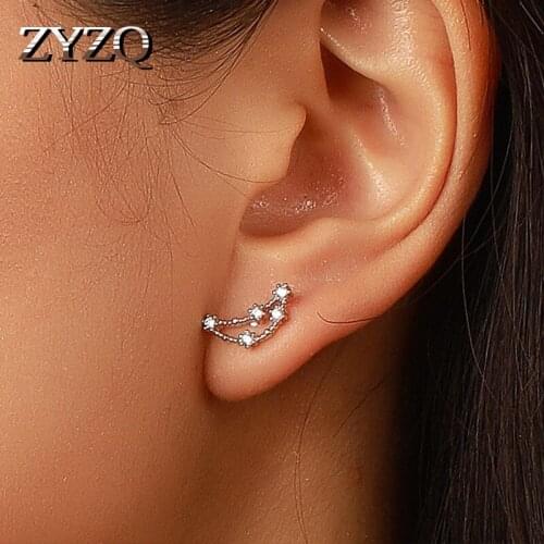 ZYZQ Fashion Silver Plated Twelve Constellations Women Stud Earrings Crystal Horoscope Wear Jewelry for Birthday Party