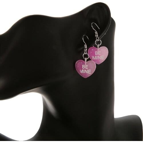 1pair Cute Gradient Heart Drop Earrings Resin Heart BE MINE And HUG ME Earrings for women Birthday Gifts Jewelry