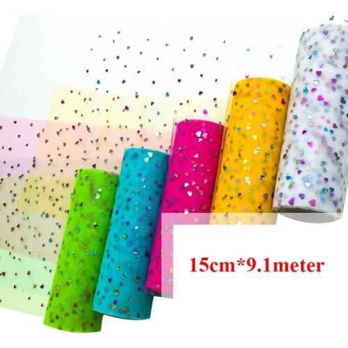 1pcs/lot 15cmX10yards Heart Tulle Confetti Glitter Tulle Baking Cake Topper Tutu Pom Bow Soft Squine Tulle DIY Wedding Birthday