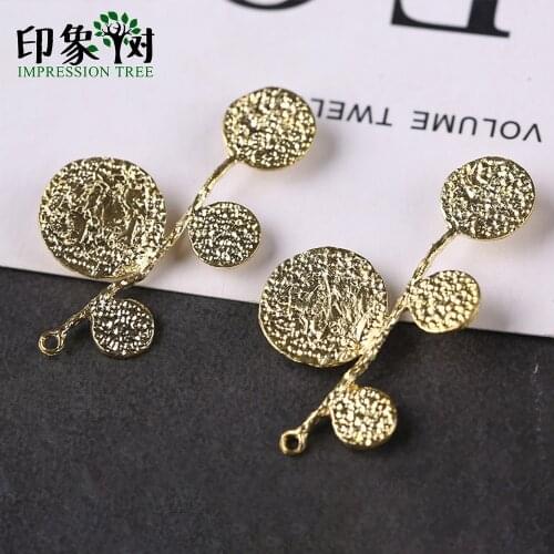 5Pcs 21*38mm Gold Plating Copper Round Leaves Shape Beads Charms Handmade For DIY Jewelry Components Making Bracelet Accessories
