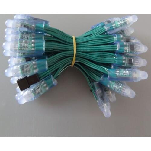 DC5V 12mm through hole WS2811 led smart pixel node,with all GREEN wire(20AWG),IP68 rated;addressable;50pcs per strand