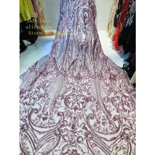 5yards/bag Deep red embroidered sequins fashion classic European and American style fabrics used in dress design JC83