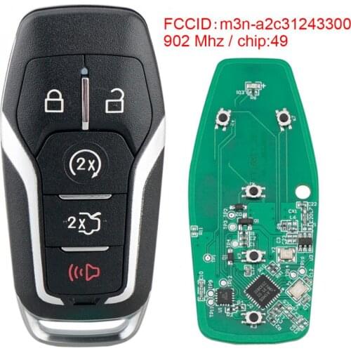 902Mhz 5 Buttons Car Smart Remote Key Fob with ID49 Chip M3N-A2C31243300 Fit for 2013-2020 Ford Lincoln
