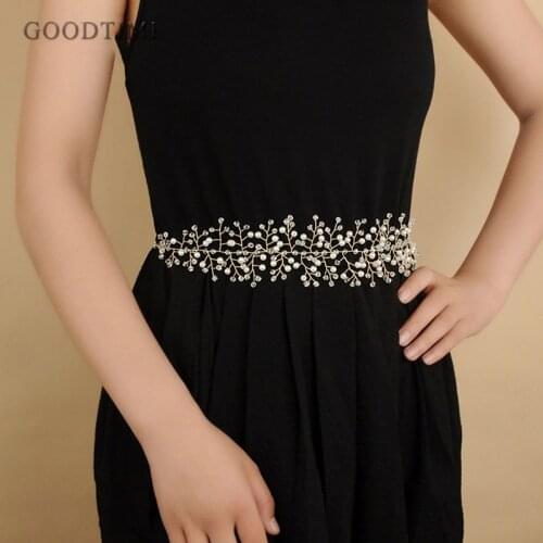 Wedding Dress Accessories Flowers Applique Sash Belt With Rhinestones and Pearl For Bridal Women Dresses Thin Belts