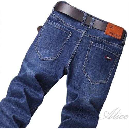 Free shipping 2020 mens autumn and winter new mid-waist straight-leg jeans young and middle-aged fashion casual business pants
