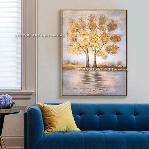Large Yellow Gold Flower Oil Painting 100% Handmade On Canvas Wall Art Decoration Picture Abstract Poster For Room Decoration