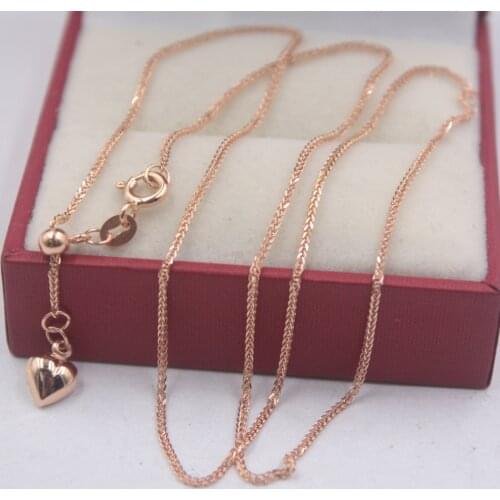 Real Pure 18K Yellow White Rose Gold Chain 1mmW Adjustable Wheat Link Womens Wife Wealthy Best Gift Necklace 20inch Chain
