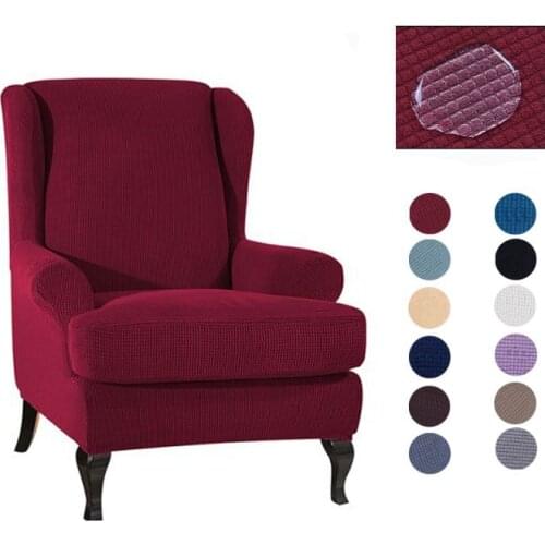 Waterproof Sloping Arm King Back Chair Cover Elastic Armchair Wingback Wing Sofa Back Chair Cover Stretch Protector SlipCover 01