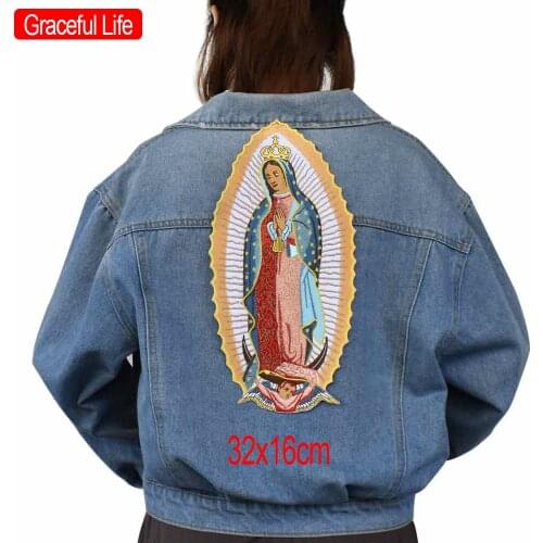 Virgin Mary Back Sew / Iron On Patch Embroidered Applique Sewing Label Punk Biker Patches Clothes Stickers Accessories Badge