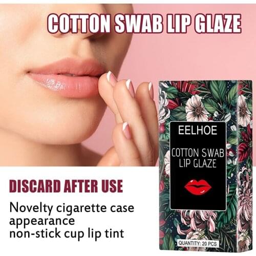 Eelhoe Cotton Swab Lip Gloss Cigarette Tube Lipstick Portable Creative Non-fading Lipstick TSLM1
