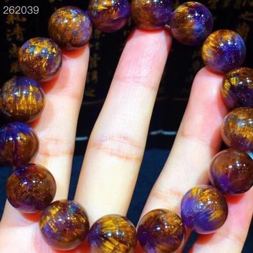 Canada Natural Cacoxenite Purple Rutilated Quartz Bracelet 13.5mm Women Men Round Beads Gold Rutilated AAAAAA