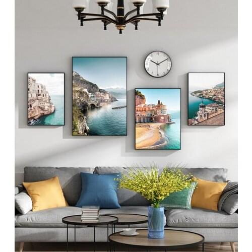 Canvas Painting Living Room Bedroom Decoration Seaside Castle Landscape Print Poster Seascape Frameless Waterproof Ink Print