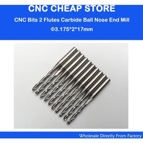 10Pcs 3.175mm 1/8" CED 2mm CEL 17mm Shank 2 Flute Ball Nose End Mill Tungsten Carbide Spiral Cutter CNC Engraving Router Bits