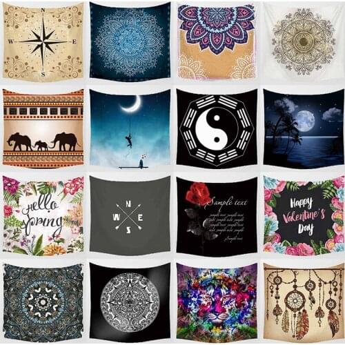 Beautiful flower tiger wall art tapestry compass floral ethnic feathers background wall decor square wall hanging tapestry