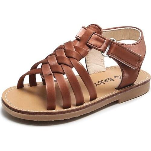 2021 Summer Girls Sandals Kids Beach Shoes Children Gladiator Roman Sandals T-strap Fashion Princess Classic Chic Woven 21-30