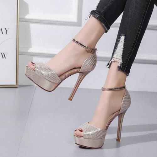 Summer Woman Sandals Peep Toe High Heel Shoes women Rhinestone waterproof platform High Heels Pumps bling Sandals C11-69