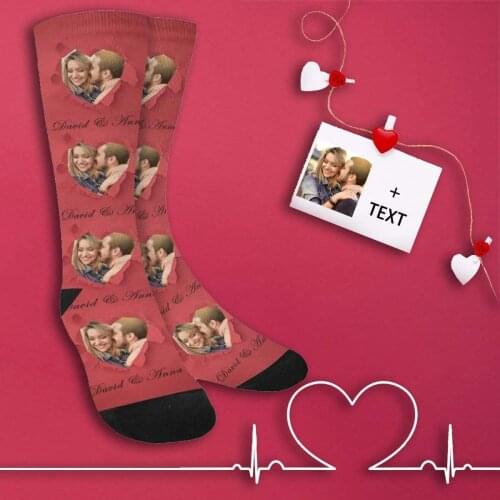 M Yescustom Face & Text Couples Love Sublimated Crew Unisex Novelty Socks with Design Photo Print For Dog Pup Pet Cat Lovers